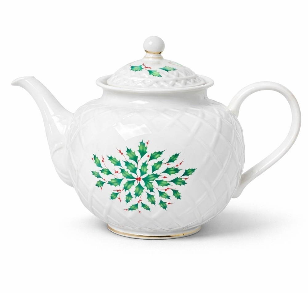 Vintage Lenox Holiday Dimension Teapot Holly Berry Gold Trim Christmas